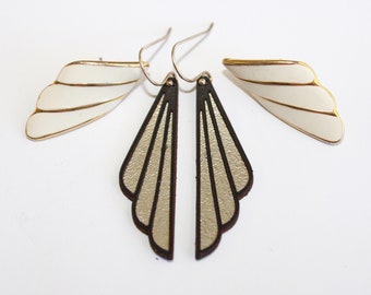 Deccoangel Art deco leather earrings // sterling silver hooks