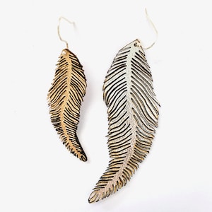 Feather //dangle drop leather earrings, solid sterling silver hook image 9