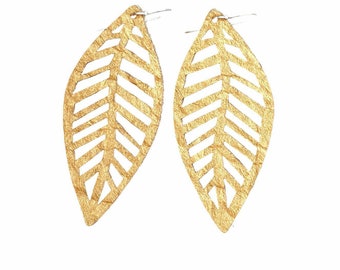 Pinatex leaf earrings// solid sterling silver hook