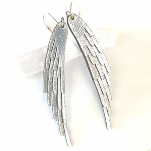 Angel wing inspired earrings made from leather with sterling silver hooks image 2