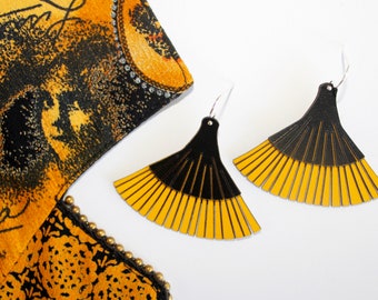 Statement fan drop earrings, lightweight unique and elegant Art Deco inspired, they look amazing and glamorous on.