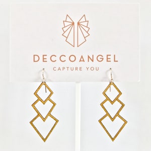 Diamond Trio earrings // Art Deco inspired, lightweight laser cut leather, solid sterling silver hook