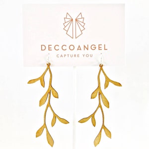 Vine design leather earrings // Art Deco inspired, lightweight laser cut kangaroo leather, solid sterling silver hook Gold