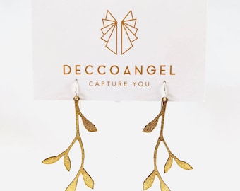 Vine design leather earrings // Art Deco inspired, lightweight laser cut kangaroo leather, solid sterling silver hook