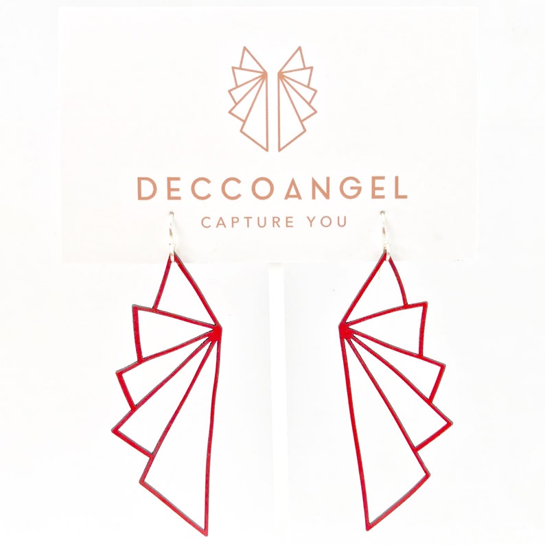 Wing geometric earrings // Art Deco inspired, lightweight laser cut leather, solid sterling silver hook image 2