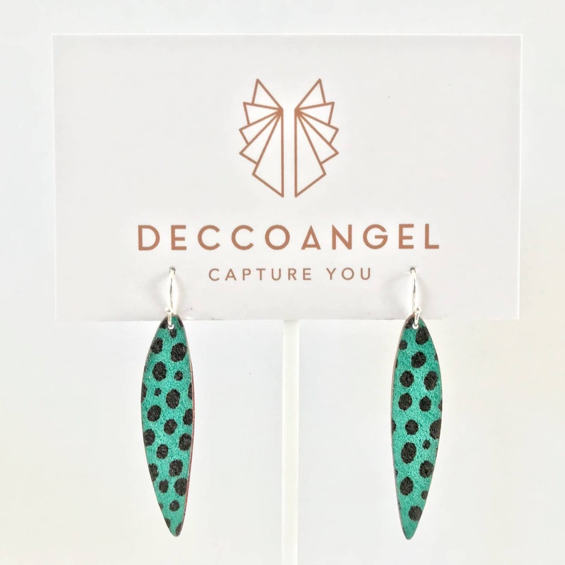 leopard print Earrings lightweight laser cut leather solid sterling silver hook