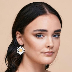 kangaroo leather Daisy earrings, sterling silver hooks