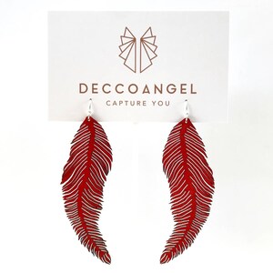Feather //dangle drop leather earrings, solid sterling silver hook image 7