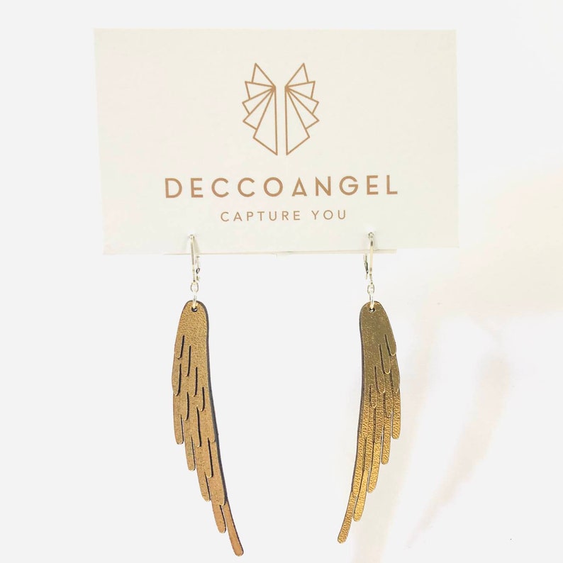 Angel wing inspired earrings made from leather with sterling silver hooks image 3