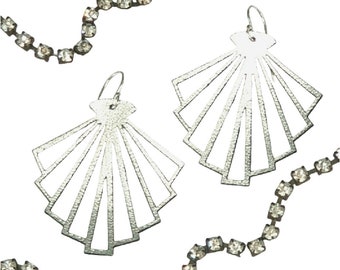 Angel geometric earrings // Art Deco inspired, lightweight laser cut leather, solid sterling silver hook