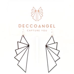 Wing geometric earrings // Art Deco inspired, lightweight laser cut leather, solid sterling silver hook image 4