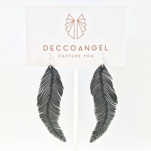 Feather //dangle drop leather earrings, solid sterling silver hook image 8
