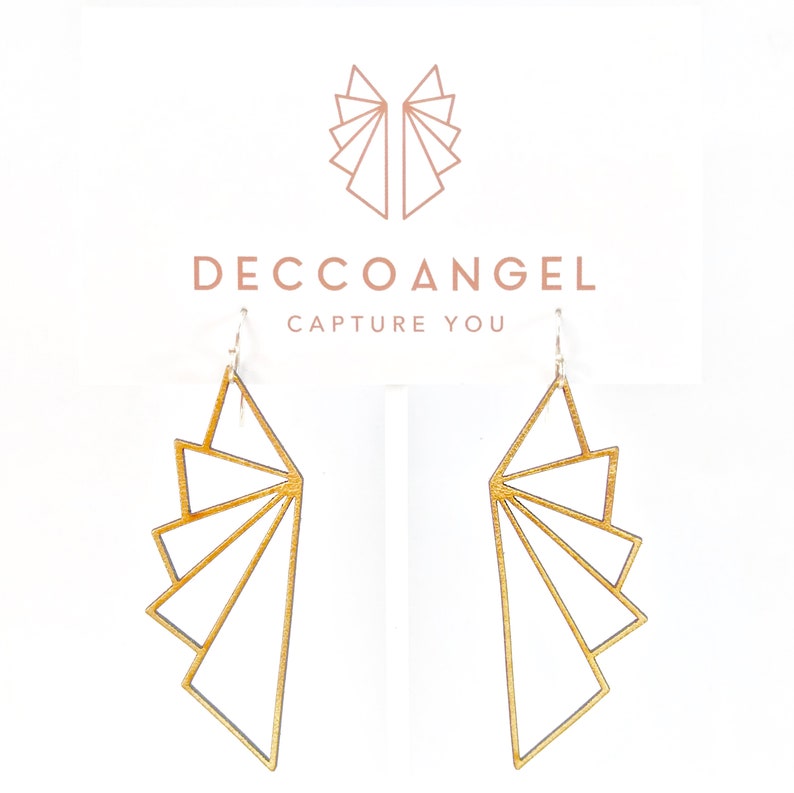 Wing geometric earrings // Art Deco inspired, lightweight laser cut leather, solid sterling silver hook image 3