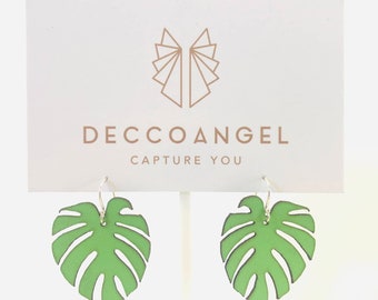 Monstera leaf leather earrings// solid sterling silver hook