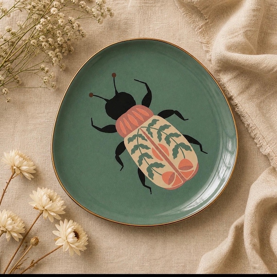 Amulet Trinket Tray • Glazed Ceramic Scarab Dish • Ancient Egyptian Inspired Small Catchall