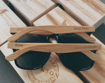 Personalized Groomsmen Gift Set, Personalized Wooden Sunglasses in Wooden Groomsmen Gift Box, Engraved Unisex Sunglasses, Wooden Box