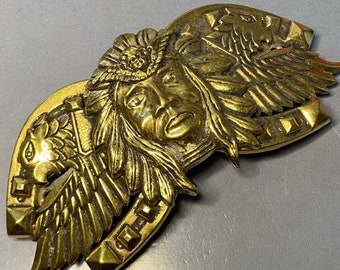 Mooie ZOE COSTE FRANKRIJK Vintage gouden metalen sierlijke barokke grote Amerikaanse Native Indian Horseshoe Eagles Cherubijnen Franse haarclip Barrette