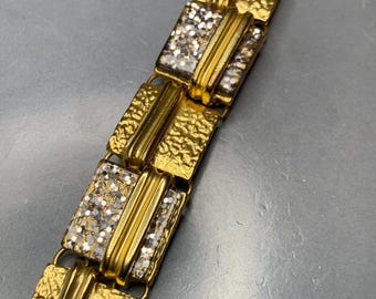 SUBLIME FRENCH DESIGNER Vintage 1980s Gold Silver Sparkling Chunky Link Bracelet Avantgarde Modern Large  Statement Glamour Couture Signed