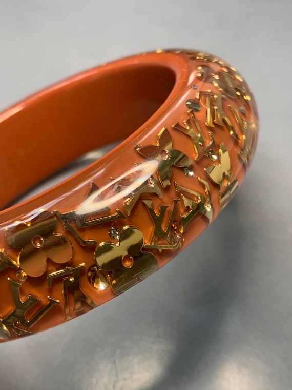 LOUIS VUITTON Clear Resin Gold Tone Monogram Inclusion Bangle Bracelet