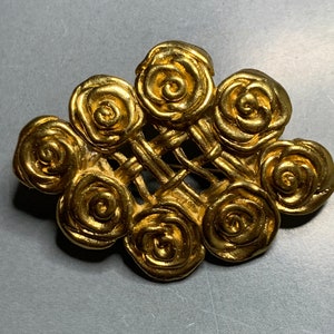 LOVELY DESIGNER MARC Labat Paris Brooch Signed Vintage Gold Plated Trellis Rose Design Statement Runway Couture 1980's Iconic Elegant