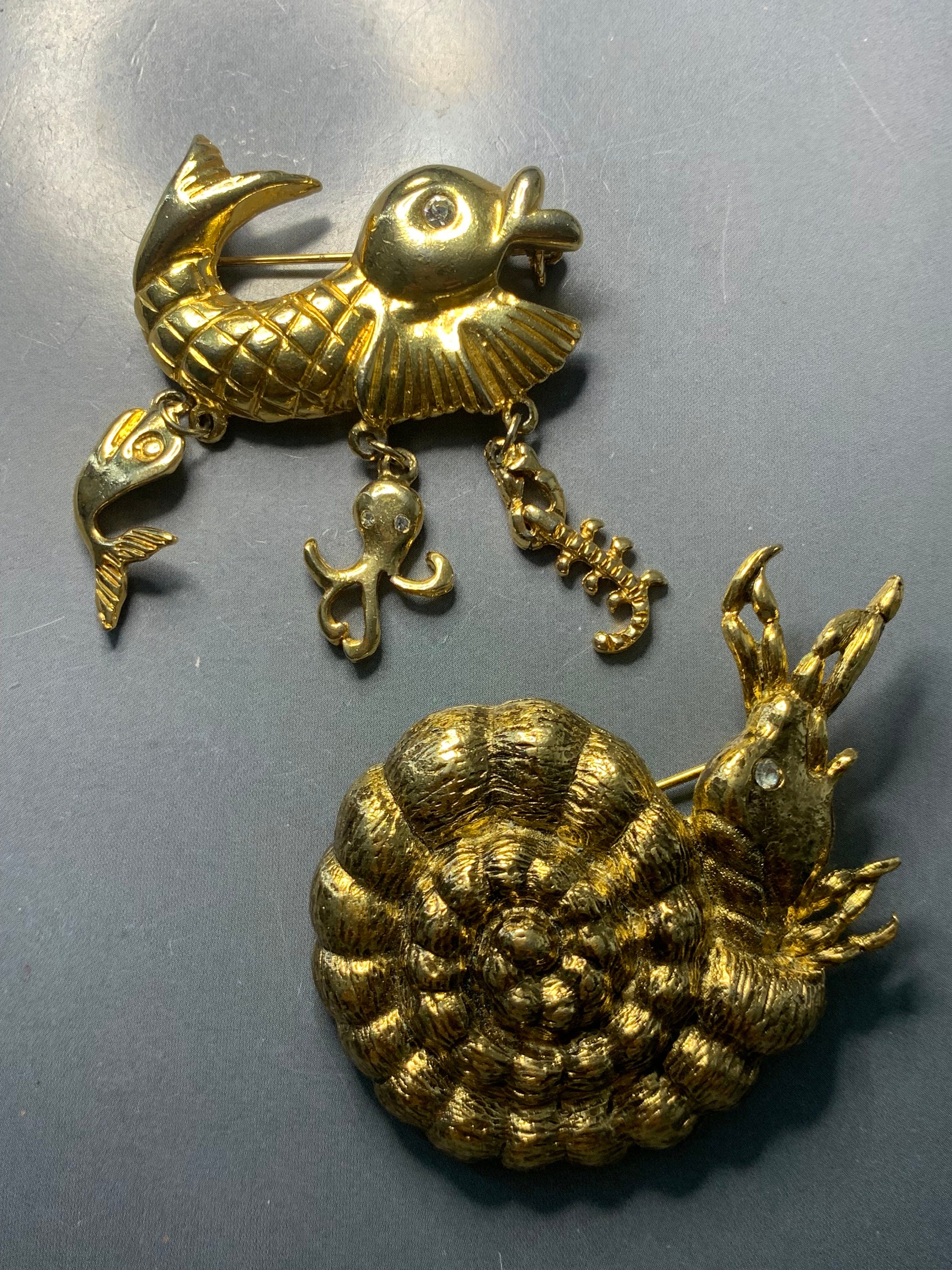 Broche Vintage Signée Grosse En Plaqué Or - Bijou Ancien Mode Fashion