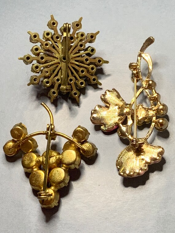 FABULOUS TRIO Of Vintage BROOCHES Flower Grape St… - image 4