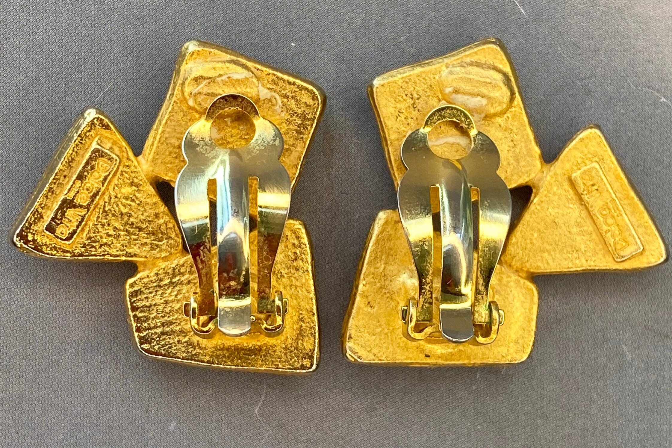 Boucles D'oreilles Carrées Vertes Avec Inclusion D'or - Marque Dolce Vita 197 - Occasion Parfait état