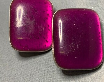 Collier Pendentif SKALLI Vintage Années 90 - Cabochon Résine Violet, Métal Argenté, Occasion