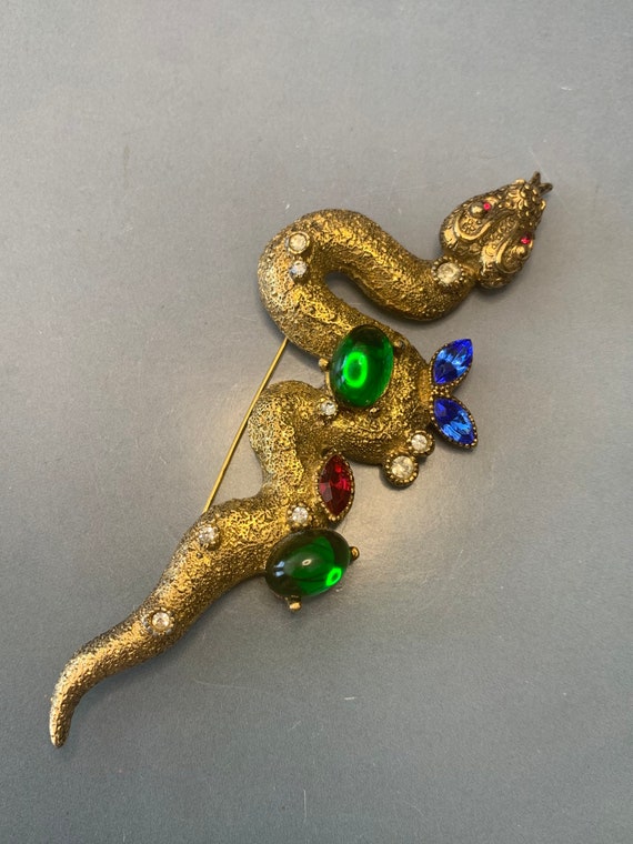 AMAZING VINTAGE SNAKE Extra Large Brooch, 1980's … - image 1