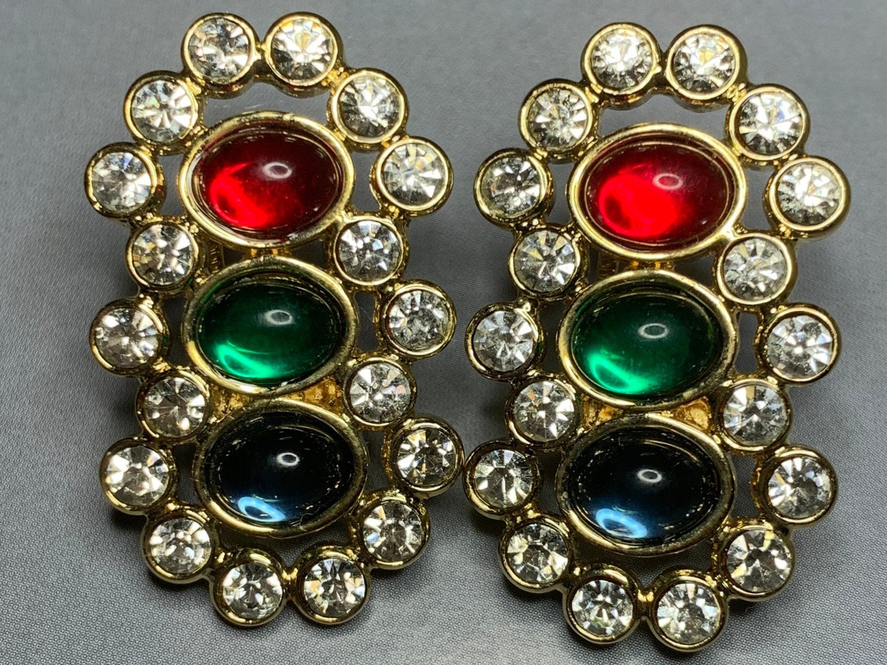 Chanel 1980's Gold Plated Red Gripoix Glass Earrings