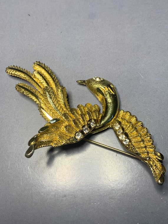 WONDERFUL Large PARADISE PHOENIX Bird Brooch Gold… - image 3