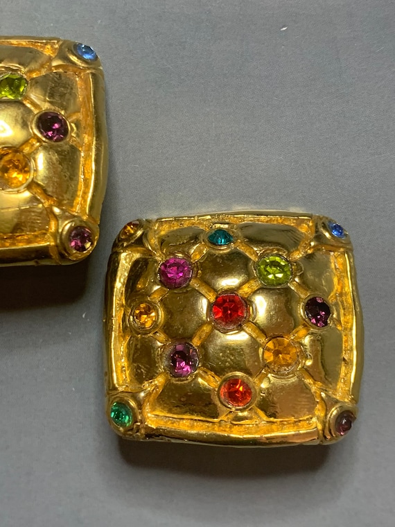 Oversized JACKY De G Vintage Gold Tone Square Sparkling Colourful Crystals  Red Blue Purple Green Orange Pink Mogul SIGNED Clip on Earrings - Etsy