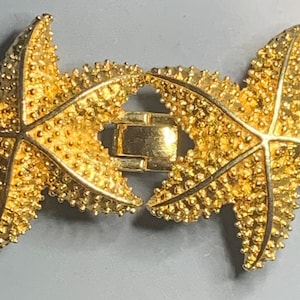 AMAZING Mimi Di N Vintage Belt Buckles Gold Tone Big Statement Two STARFISH 1970s Runway Haute Couture Hollywood Designer Rarest SIGNED