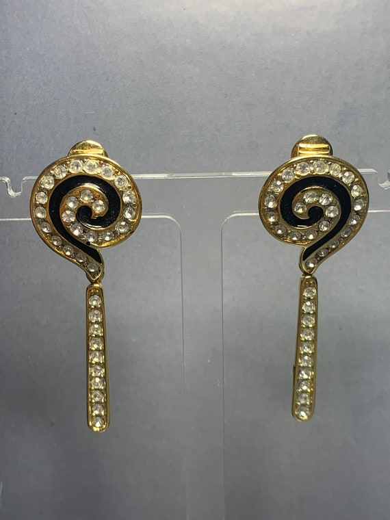 Boucles D'oreilles Vintage Monet Clips Dorés Et Noirs - Bijou De Créateur, Occasion