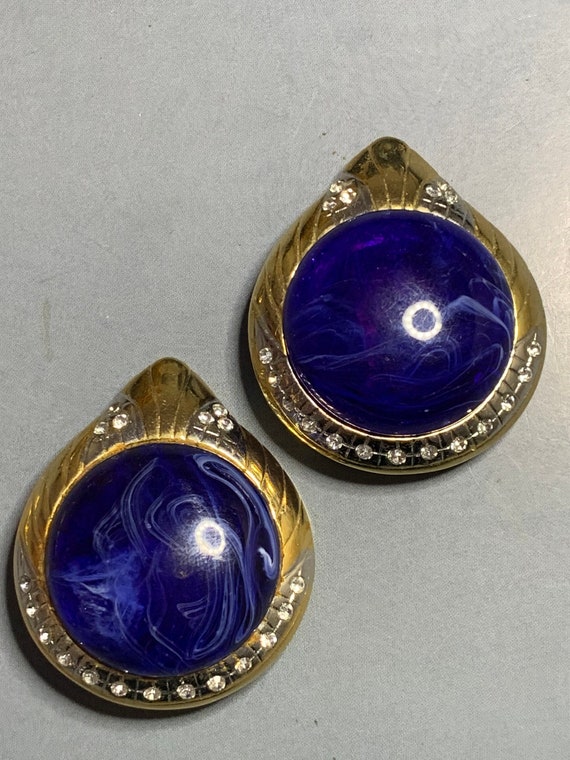 Boucles D'oreille Vintage - Plaqué Or Et Résine, Occasion - Jolies Bijoux Rétro