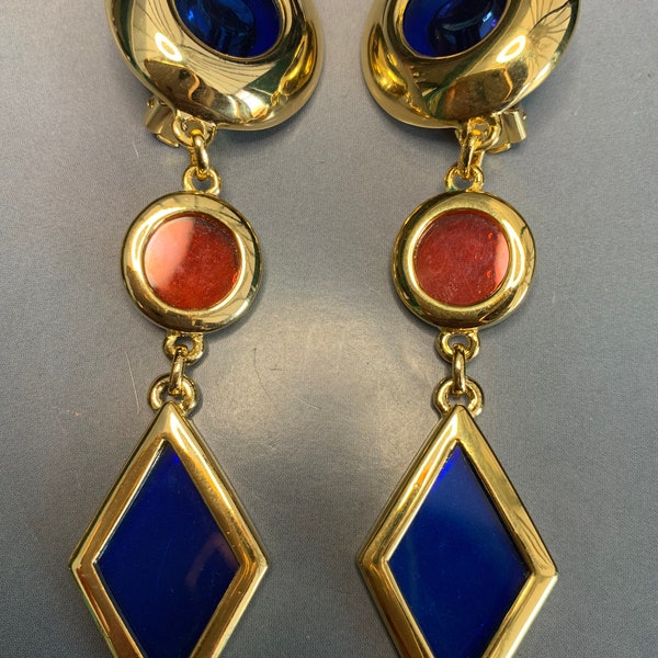 Large Blue Clip on Earrings Etsy UK