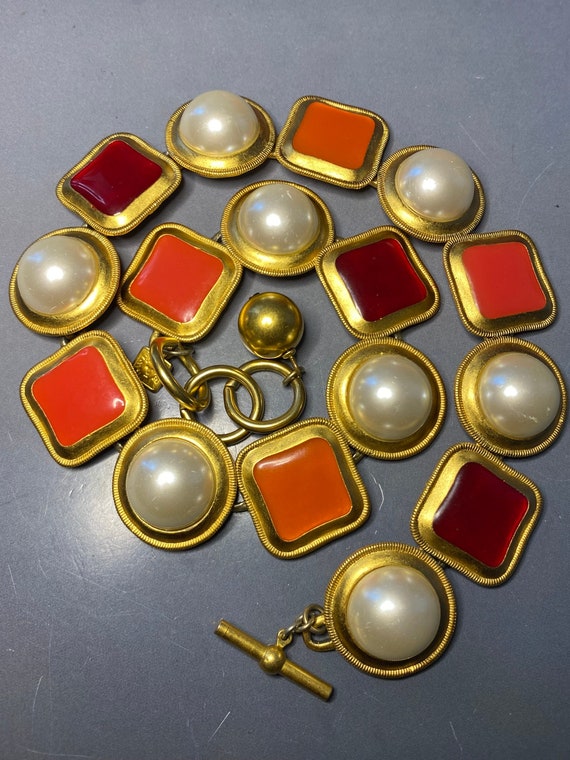 Stunning ANNE KLEIN Vintage Designer Gold Red and 