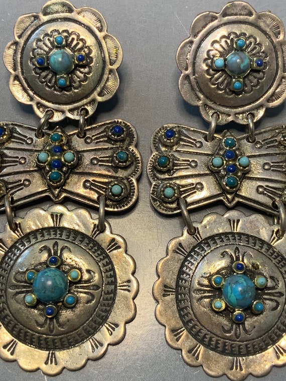 Fabulous Vintage Native American Zuni Turquoise Sterling Silver Clip-on Earrings Fabulous Vintage Native American Zuni Turquoise Sterling Silver Clip-on Earrings