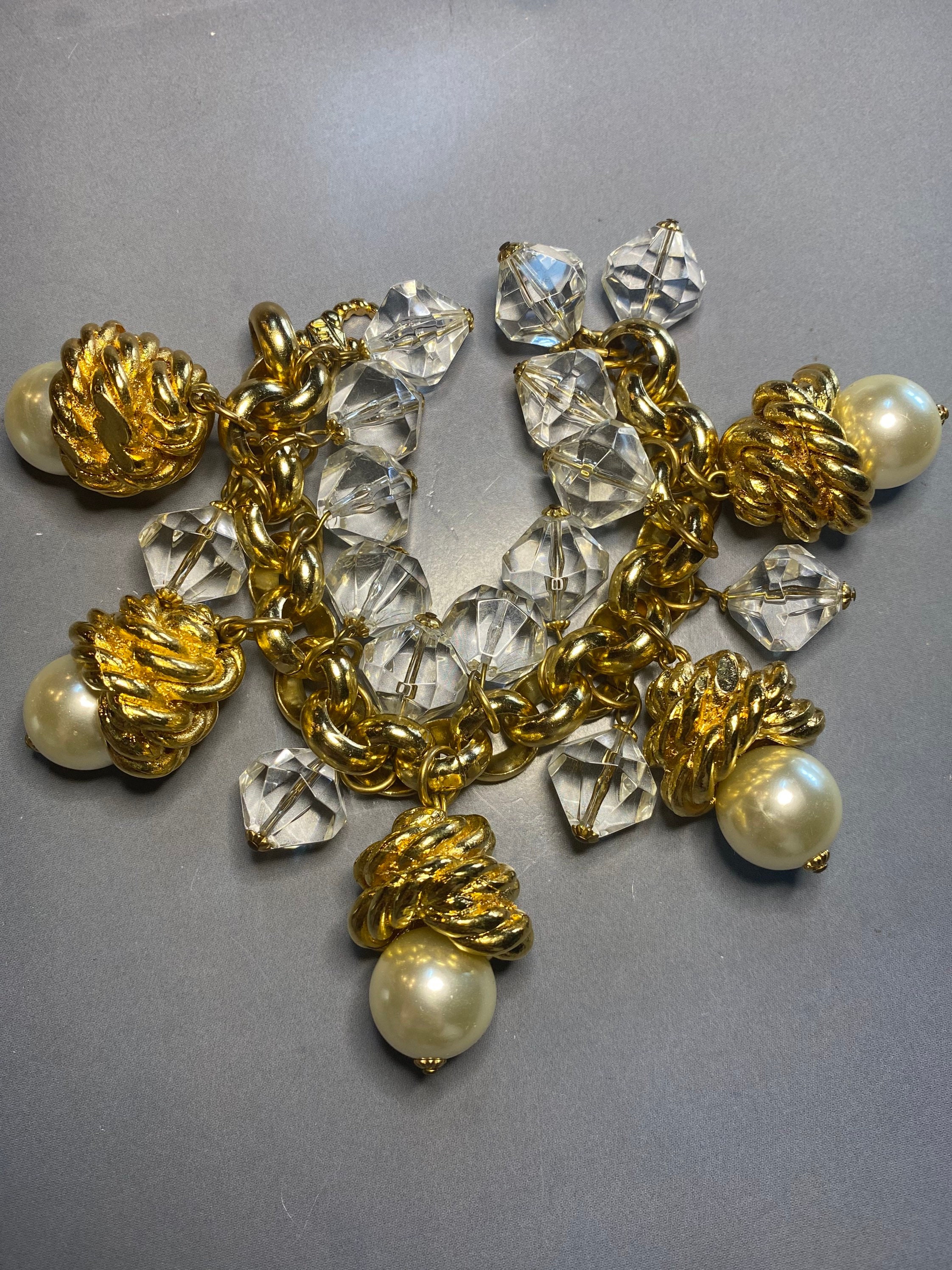 JACKY DE G Vintage Fabulous Gold Tone Faux BAROQUE Pearls Massive 