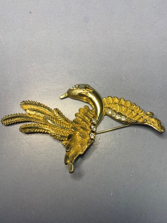 WONDERFUL Large PARADISE PHOENIX Bird Brooch Gold… - image 5