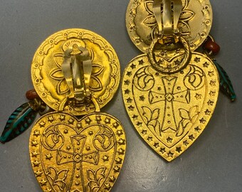 Boucles D'oreilles Vintage Zoé Coste Clips Résine Jaune - Modèle Signé, Avec Inclusions, Occasion