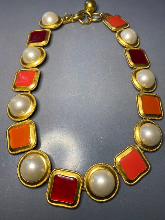 Stunning ANNE KLEIN Vintage Designer Gold Red and… - image 4