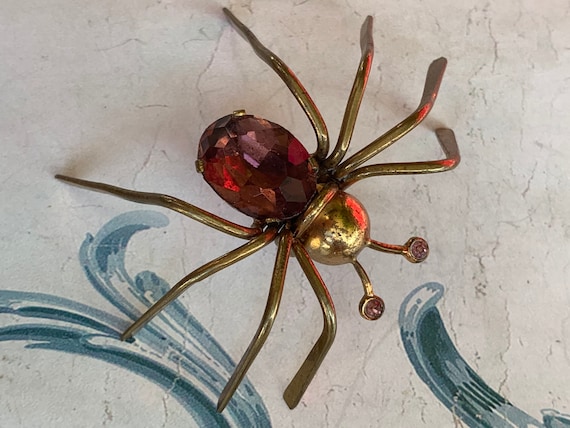 Antique French spider brooch large, amethyst glass