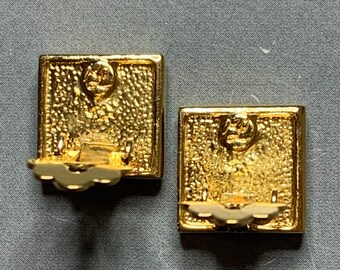 Boucles D'oreilles Clips Karl Lagerfeld Vintage - Grand Modèle Délicat, Lilas Et Doré, En Métal Et Résine, Occasion