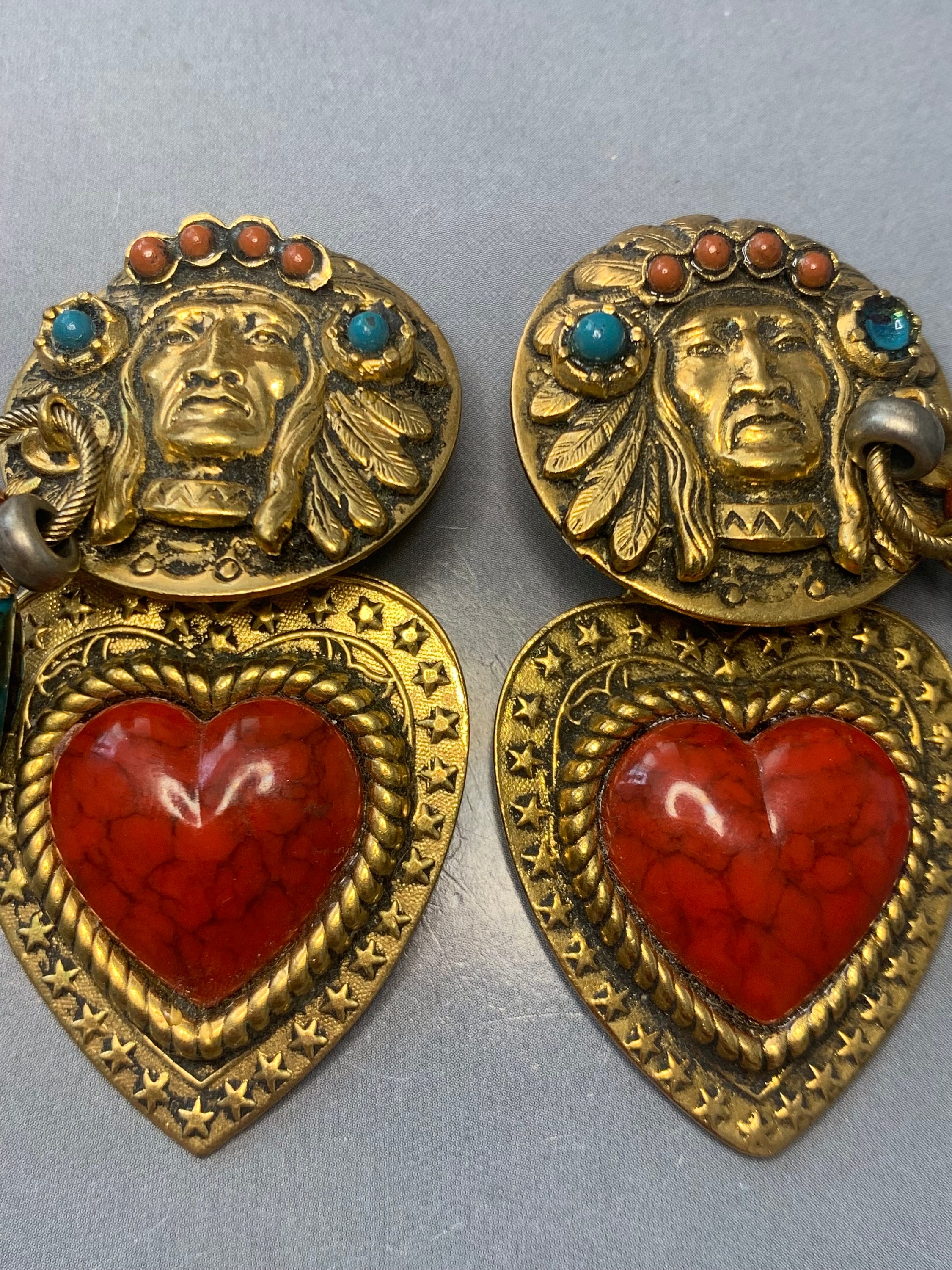 アクセサリー e  vintage earrings FABULOUS ZOE COSTE French Designer Gold Red Turquoise Clip on
