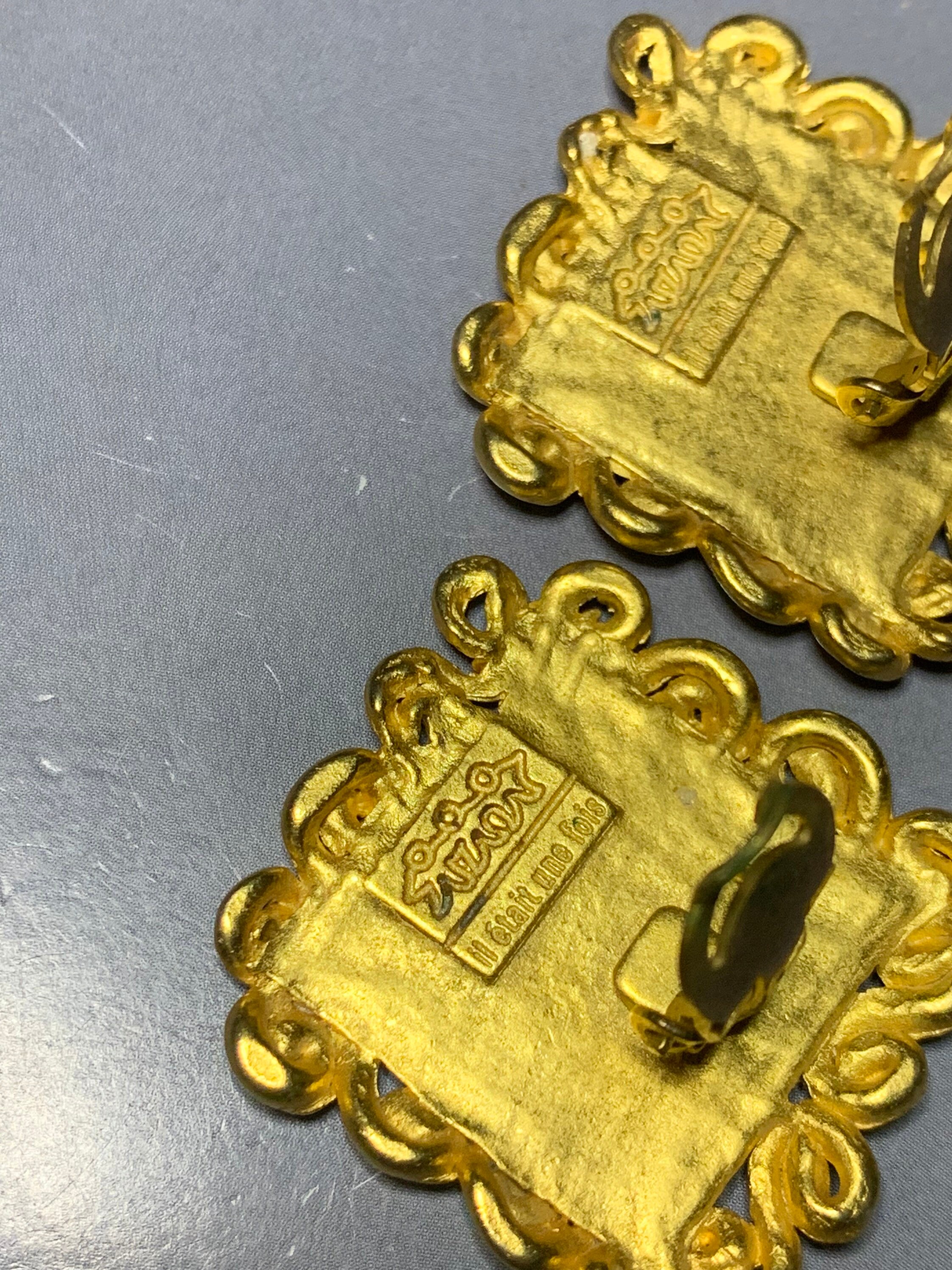 Boucles D'oreilles Vintage Triangle Doré - Marque "Il était Une Fois" - Clous - Bon état