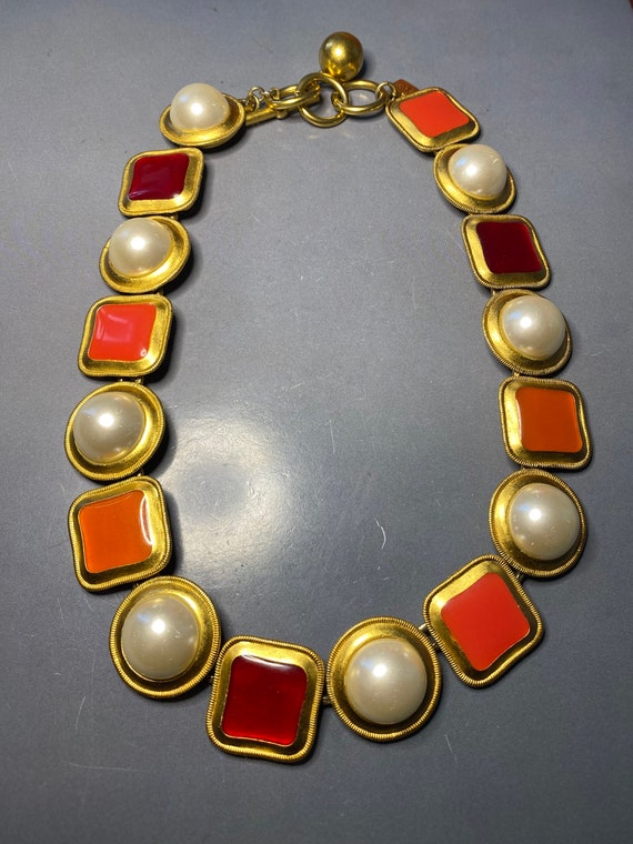 Stunning ANNE KLEIN Vintage Designer Gold Red and… - image 3