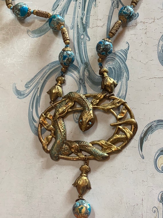 Antique revival snake Czech glass beaded necklace