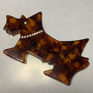 GORGEOUS LARGE Terrier DOG Brooch of Brown Resin Lucite With Crystals,1960&#39;s Big Vintage Statement Couture Country Classic Burberry Xl Style