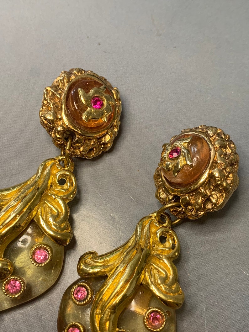 Boucles D'oreilles Vintage Jacky De G ??? - Clips En Résine - Créateur